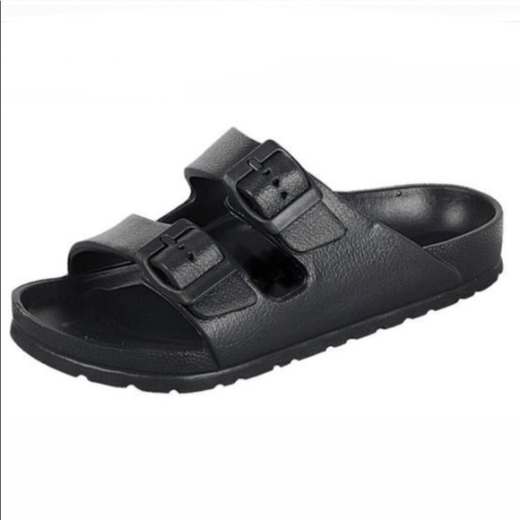 Black Pool Party Slides w/ 2 adjustable straps - Picture 2 of 3